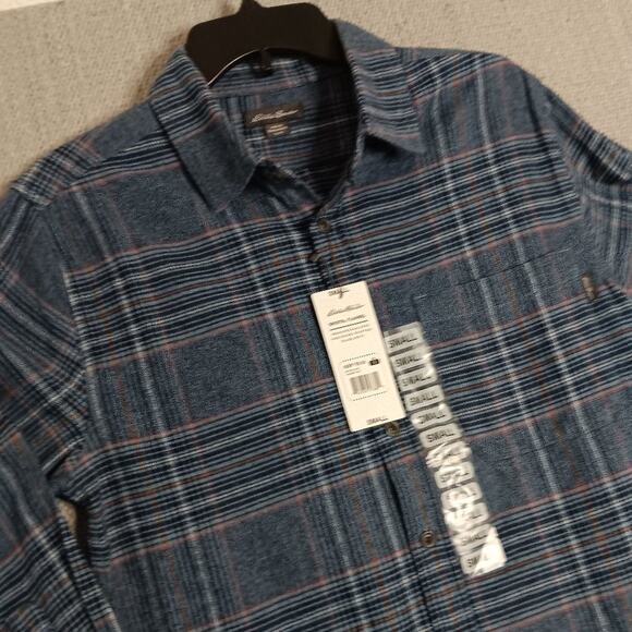 Eddie Bauer Bristol Flannel Shirt Mens Small Blue Plaid Relaxed Fit Casual - Picture 4 of 14